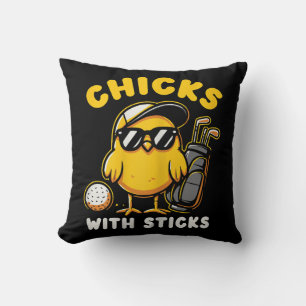 Chicks With Sticks Golfer Girl Woman Golf Club Gol Cushion