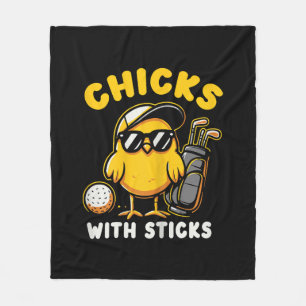 Chicks With Sticks Golfer Girl Woman Golf Club Gol Fleece Blanket
