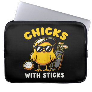 Chicks With Sticks Golfer Girl Woman Golf Club Gol Laptop Sleeve