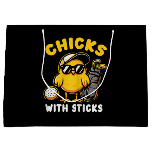 Chicks With Sticks Golfer Girl Woman Golf Club Gol Large Gift Bag