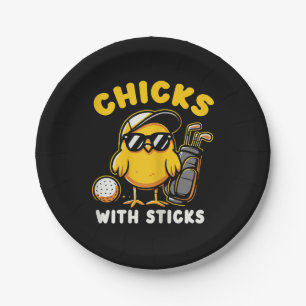 Chicks With Sticks Golfer Girl Woman Golf Club Gol Paper Plate