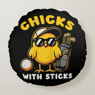 Chicks With Sticks Golfer Girl Woman Golf Club Gol Round Cushion
