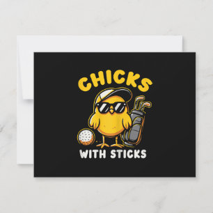 Chicks With Sticks Golfer Girl Woman Golf Club Gol RSVP Card