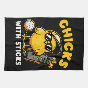 Chicks With Sticks Golfer Girl Woman Golf Club Gol Tea Towel