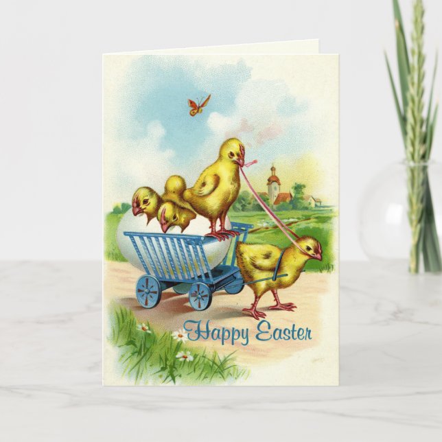 Chicky Wagon Easter Greeting Card (Front)
