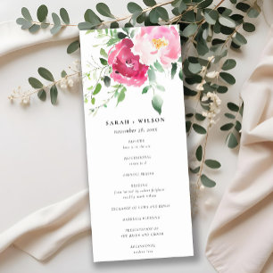 ChicPink Blush Burgundy Rose Wedding Program 