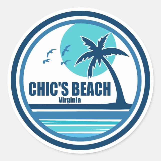 Chic's Beach Virginia Palm Tree Birds Classic Round Sticker (Front)