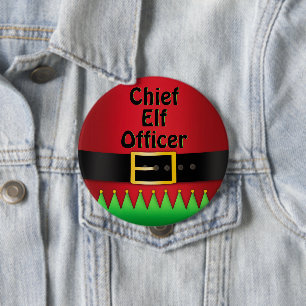 Chief Elf Officer Christmas Red Green 10 Cm Round Badge