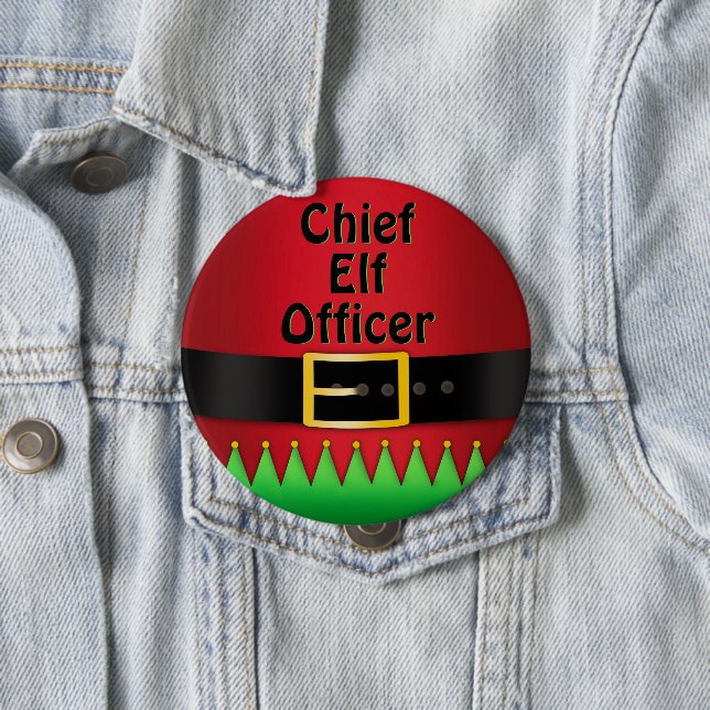 Chief Elf Officer Christmas Red Green 10 Cm Round Badge (In Situ)