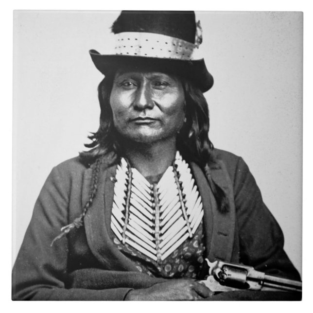 Chief Esatonyett, 1869 (b/w photo) Ceramic Tile (Front)