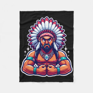 Chief Indian Flexing Muscles Fan Lover Bodybuildin Fleece Blanket