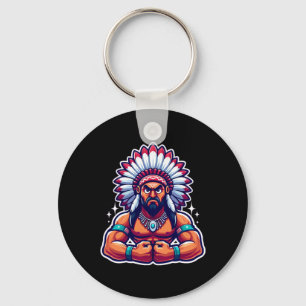 Chief Indian Flexing Muscles Fan Lover Bodybuildin Key Ring