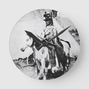 'Chief Looking Glass', c.1875 (b/w photo) Round Clock