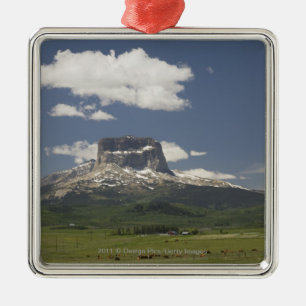 Chief Mountain With Pastures Of Grazing Cattle Metal Ornament