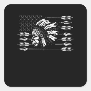 Chief Native American Traditional US Flag Square Sticker