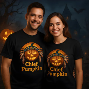 Chief Pumpkin Halloween Pumpkin Indian Head Dress  T-Shirt