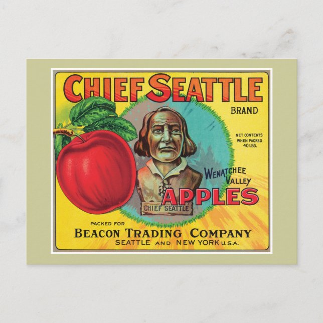 Chief Seattle Vintage Apples Label Postcard (Front)