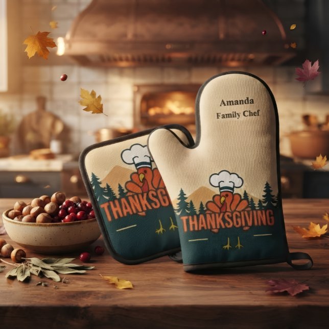 Chief Turkey Cook Funny Personalised Pot Holder Oven Mitt & Pot Holder Set (Creator Uploaded)