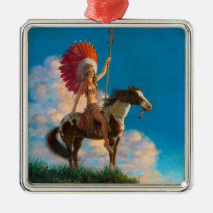 Chieftess Female Native American Indian Chief Metal Ornament
