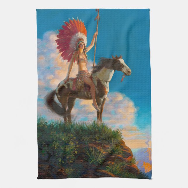 Chieftess Female Native American Indian Chief Tea Towel (Vertical)