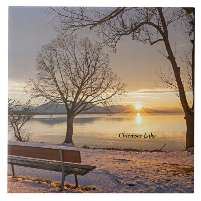 Chiemsee Lake, sunset, Ceramic Tile (Front)