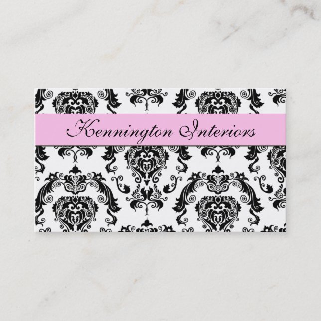 Chiffon Pink Black Damask Lace Business Cards (Front)