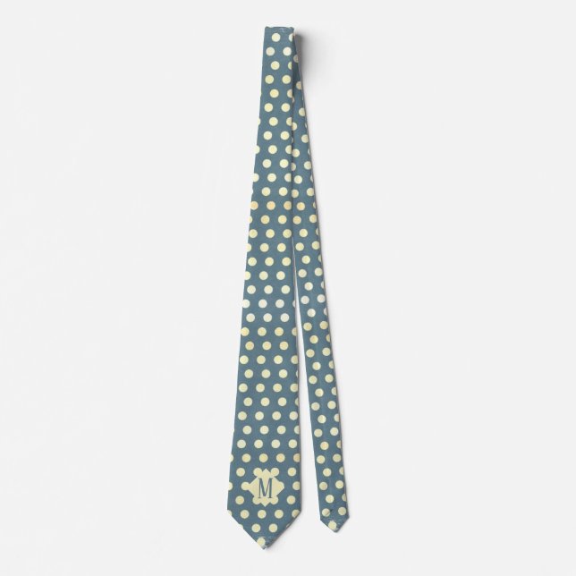 Chiffon & Slate Grey Polka Dots Monogram Necktie (Front)