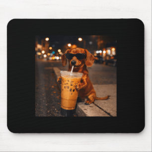 Chihua funny dachshund drinking iced coffee lover mouse pad