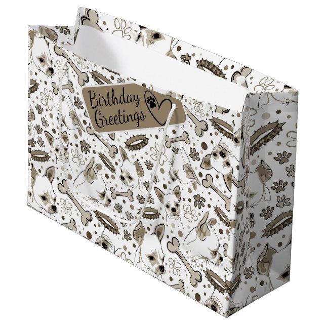 Chihuaha illustrated seamless pattern  large gift bag (Front Angled)