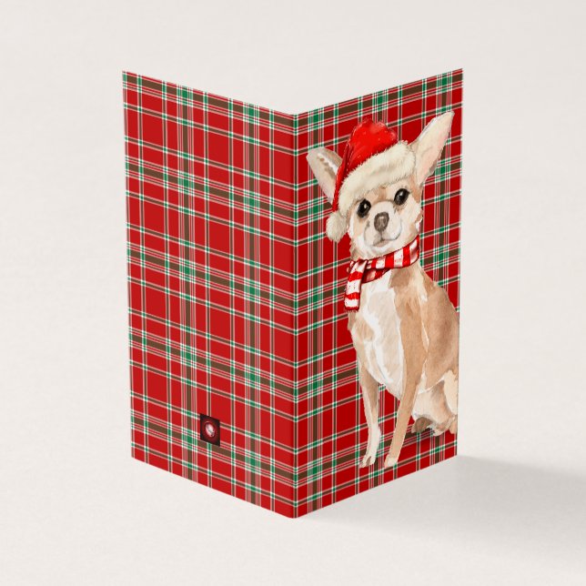 Chihuahu Christmas Dog Red and Green Plaid Holiday (Outside)