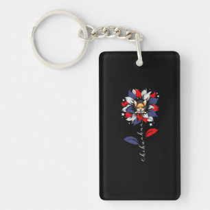 Chihuahua 4Th Of July Sunflower Patriotic Key Ring