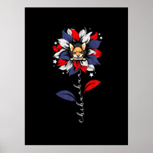 Chihuahua 4Th Of July Sunflower Patriotic Poster