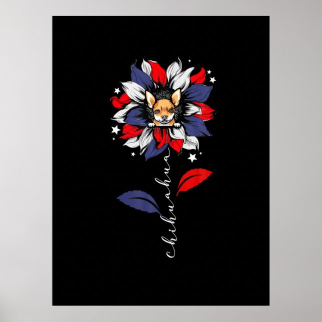 Chihuahua 4Th Of July Sunflower Patriotic Poster (Front)