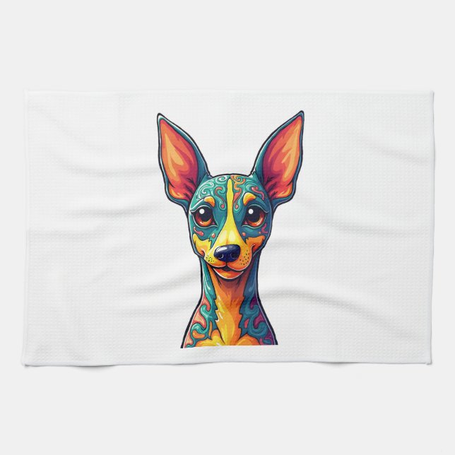 Chihuahua  Abstract Painting  Colour  Cute Dog (6) Tea Towel (Horizontal)