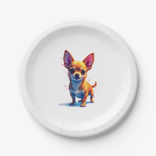 Chihuahua Abstract Painting Colour Cute Dog Cop Paper Plate