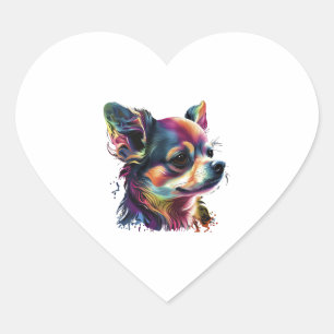 Chihuahua Abstract Painting Colour Cute Dog Heart Sticker