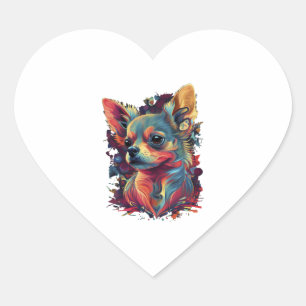 Chihuahua Abstract Painting Colour Cute Dog Heart Sticker