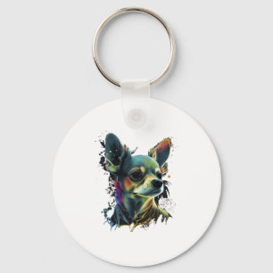 Chihuahua Abstract Painting Colour Cute Dog Key Ring