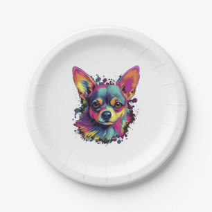 Chihuahua Abstract Painting Colour Cute Dog Paper Plate