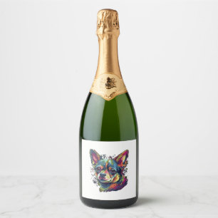 Chihuahua Abstract Painting Colour Cute Dog Sparkling Wine Label