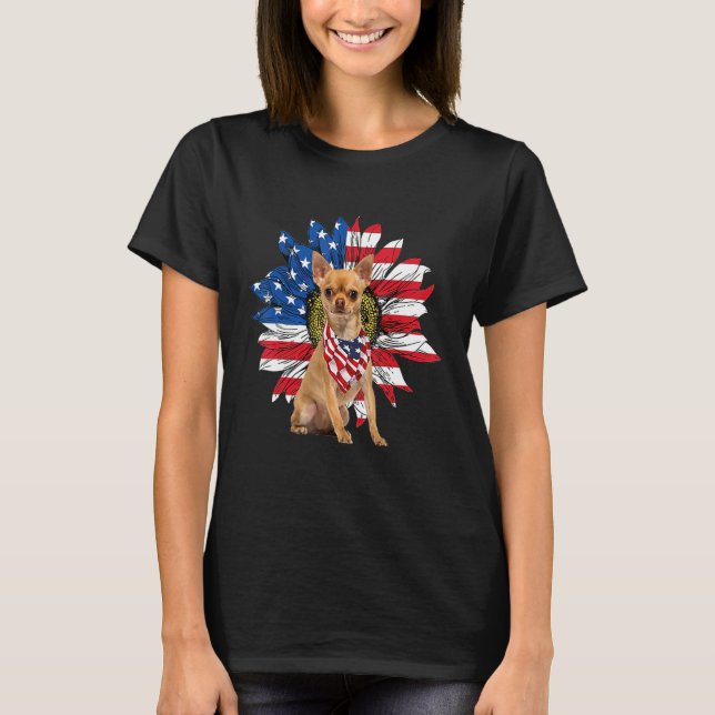 Chihuahua American Flag Sunflower Dog Lovers 4th O T-Shirt (Front)