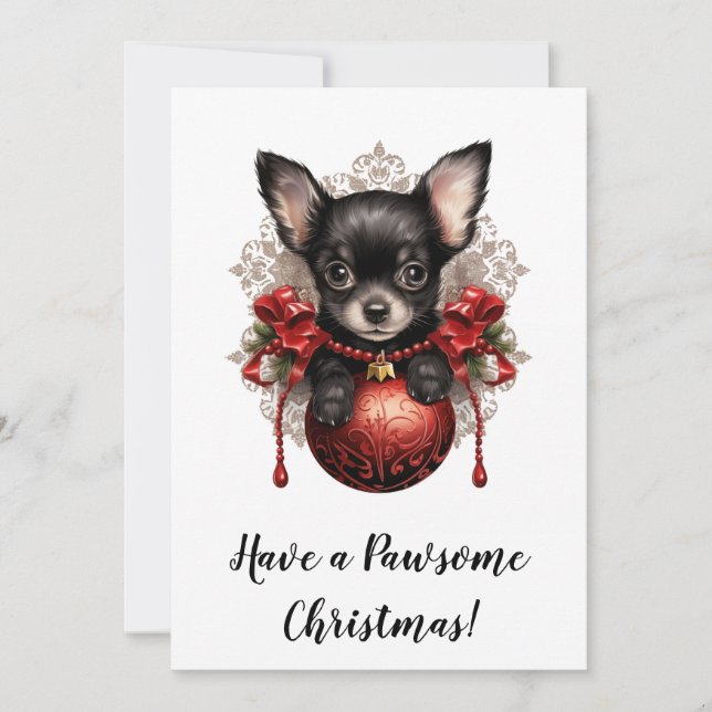 Chihuahua and Bauble Christmas Card (Front)