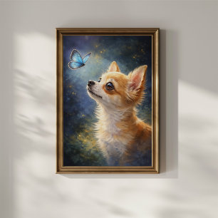 Chihuahua and Blue Butterfly Poster