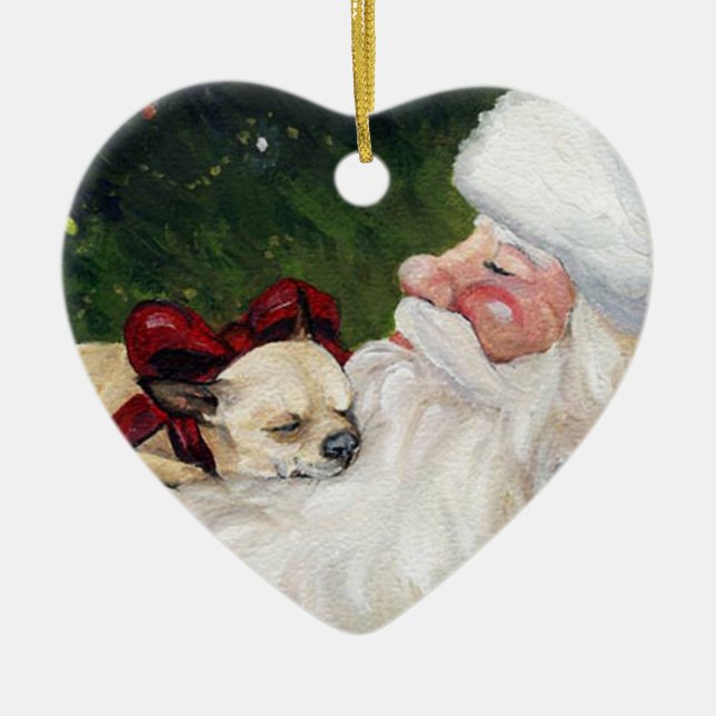 Chihuahua and Santa Dog Art Christmas Ornament (Front)