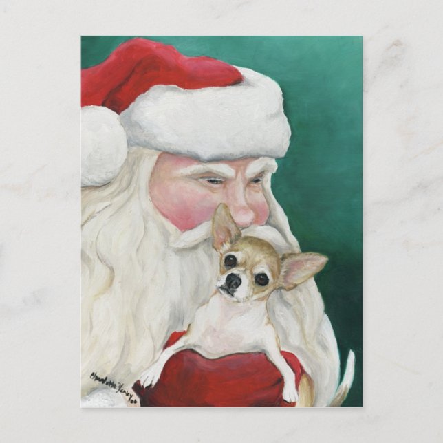 "Chihuahua and Santa" Dog Art Postcard (Front)