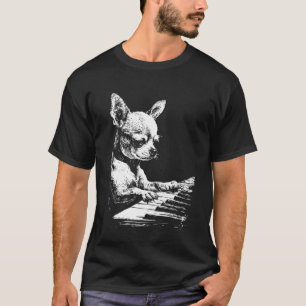 Chihuahua Artwork Funny Dog Playing Piano Pianist  T-Shirt