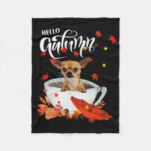 Chihuahua Autumn Dog And Coffee Fall Thanksgiving Fleece Blanket