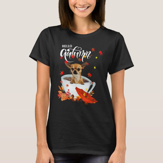 Chihuahua Autumn Dog And Coffee Fall Thanksgiving  T-Shirt (Front)
