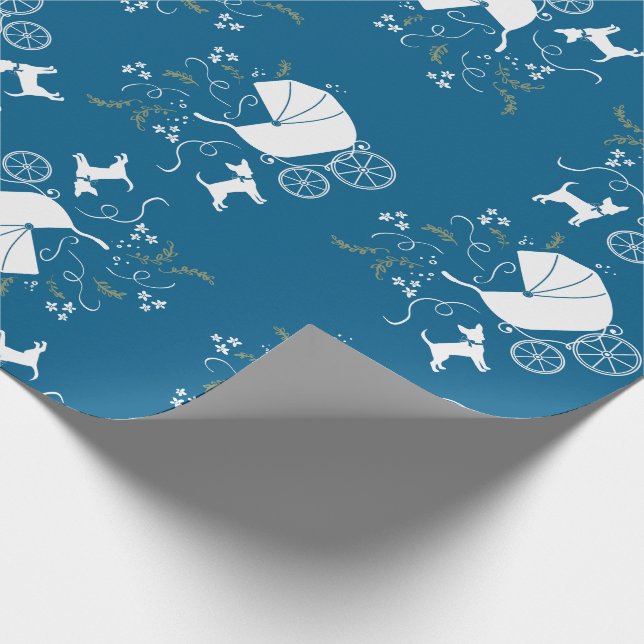 Chihuahua Baby Shower Blue Boy Dog Wrapping Paper (Corner)