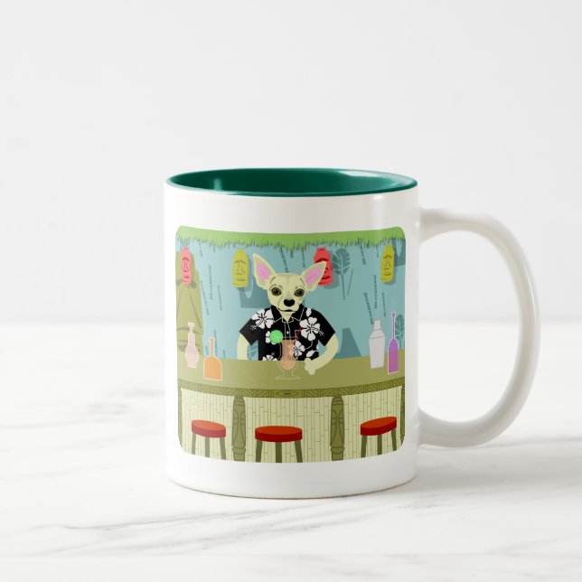 Chihuahua Bamboo Tiki Bar Two-Tone Coffee Mug (Right)